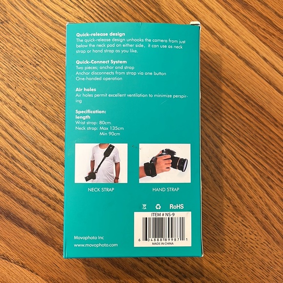 Movo NS-9 black camera strap quick release hand and neck straps, open box - Picture 2 of 8